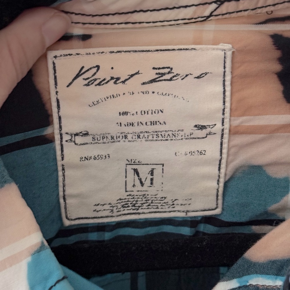 Y2K Western POINT ZERO Cher 2005 Acid Washed Blue Tan Plaid Button Down Shirt M - Picture 8 of 10